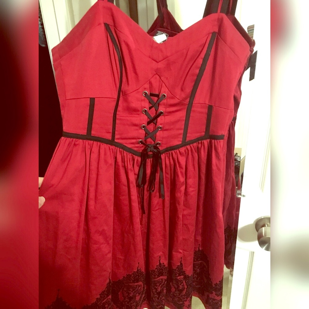 Red and black skull lace up hot topic dress